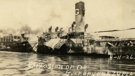 Explosion of the ship Gulf Of Venezuela in Port Arthur Tx